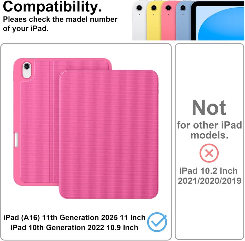 Supveco Case for iPad (A16) 11th Generation 11 inch (2025),iPad 10th Generation 10.9 inch (2022) with Pencil Holder-[Auto Wake/Sleep],Premium Folio Stand Case with Soft TPU Back Cover-Pure Hot Pink - Image 2
